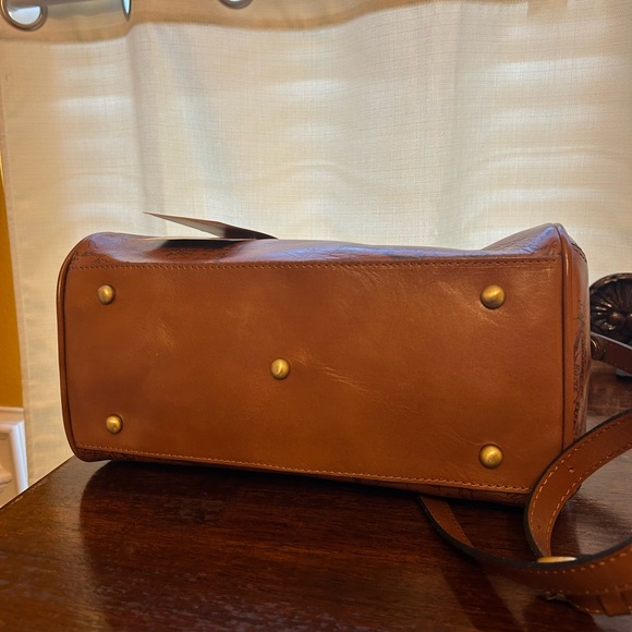 Patricia Nash Brown Map Print Skye Satchel Riot Rust Adjustable Strap NWT - Picture 8 of 13